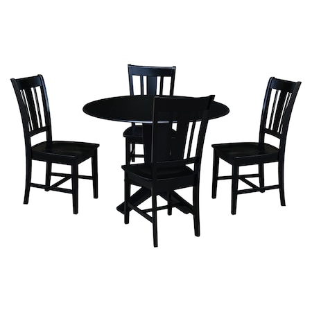 International Concepts 42 in. Solid Wood Dual Drop Leaf Dining Table with 4 Chairs in Black K46-42DPT-23B-C10-4
